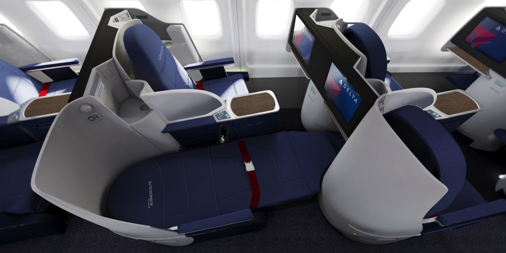 Delta Air Lines transcontinental BusinessElite class full flat-bed seat on Boeing 757