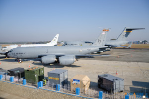The Boeing KC-135R which accompanied the F-16s non stop from Japan.