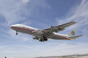 The First Flight of the LEAP-1B on a modified Boeing 747 testbed. Boeing Image.